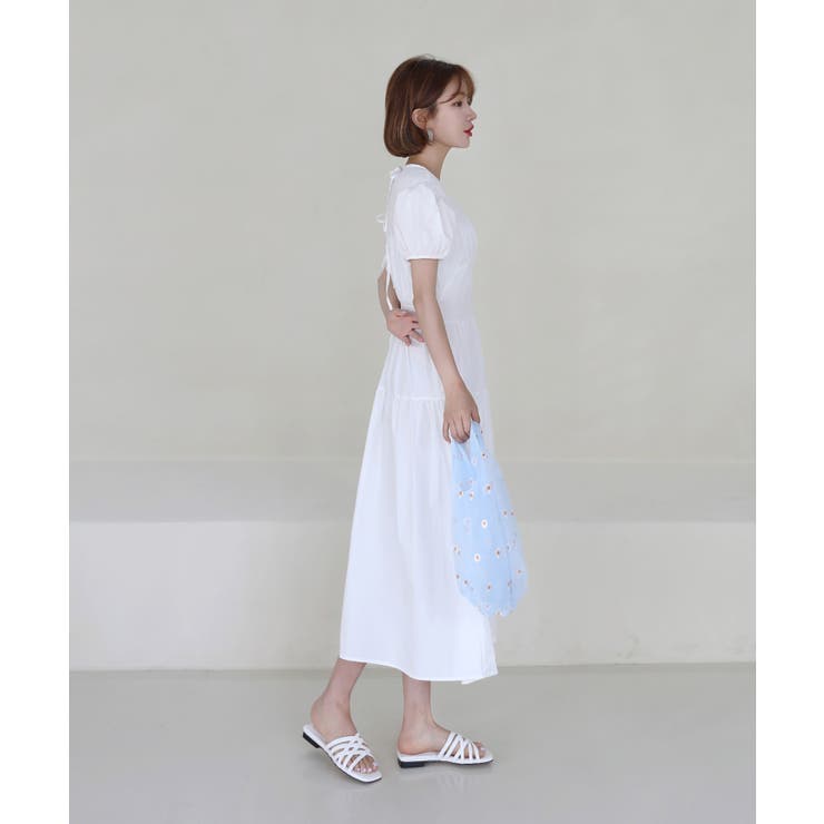 パフシャーリング リボンロングワンピース/バックポイントリボンフレアワンピース | by muni:r | 詳細画像11 