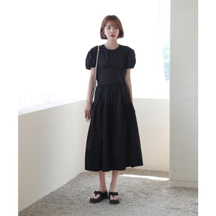 パフシャーリング リボンロングワンピース/バックポイントリボンフレアワンピース | by muni:r | 詳細画像5 