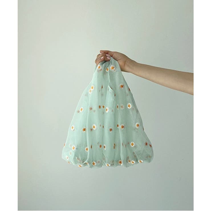 ミント | シフォン花刺繍シースルー トートバック | by muni:r