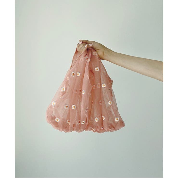 ピンク | シフォン花刺繍シースルー トートバック | by muni:r