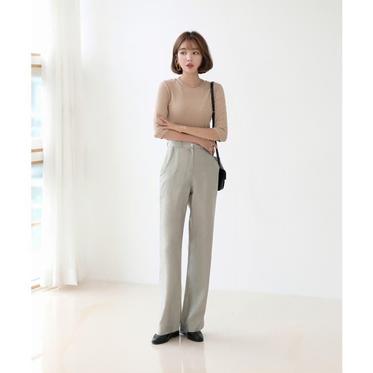 美脚パステルロングスラックス/しわ加工サテンフレアパンツ | by muni:r | 詳細画像12 