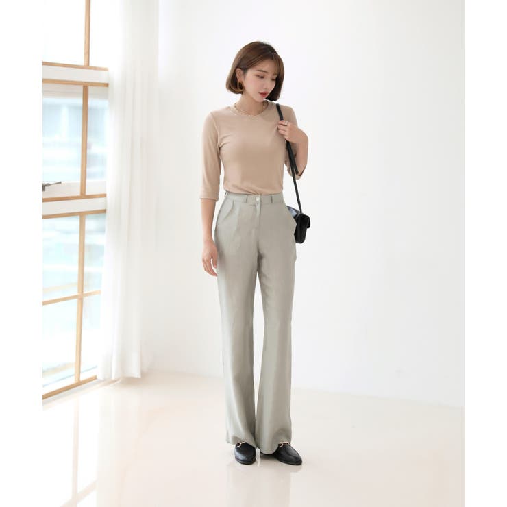 美脚パステルロングスラックス/しわ加工サテンフレアパンツ | by muni:r | 詳細画像13 