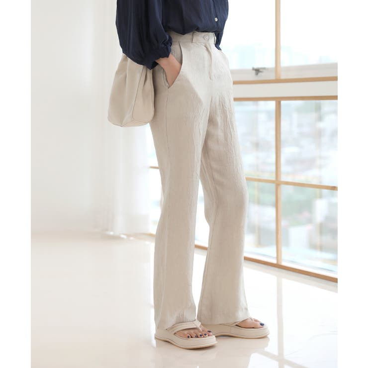 美脚パステルロングスラックス/しわ加工サテンフレアパンツ | by muni:r | 詳細画像20 