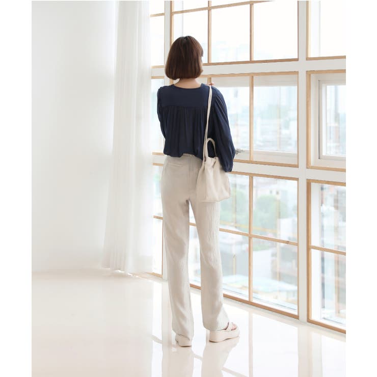 美脚パステルロングスラックス/しわ加工サテンフレアパンツ | by muni:r | 詳細画像23 