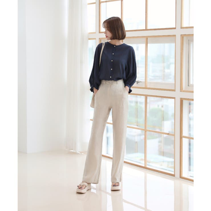 美脚パステルロングスラックス/しわ加工サテンフレアパンツ | by muni:r | 詳細画像24 