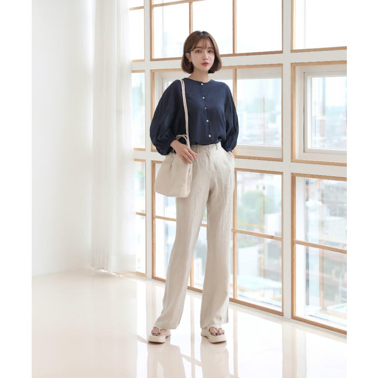 美脚パステルロングスラックス/しわ加工サテンフレアパンツ | by muni:r | 詳細画像25 