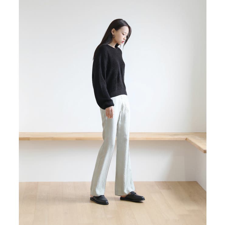 美脚パステルロングスラックス/しわ加工サテンフレアパンツ | by muni:r | 詳細画像30 