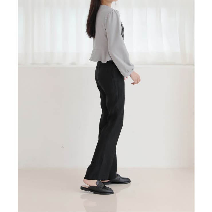 美脚パステルロングスラックス/しわ加工サテンフレアパンツ[品番