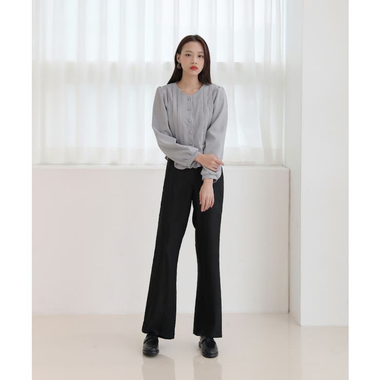 美脚パステルロングスラックス/しわ加工サテンフレアパンツ | by muni:r | 詳細画像43 