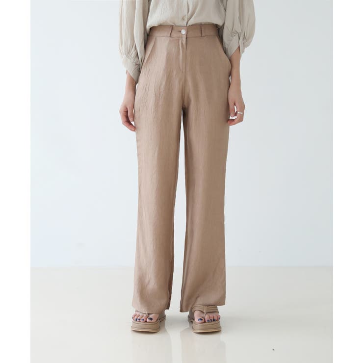 美脚パステルロングスラックス/しわ加工サテンフレアパンツ | by muni:r | 詳細画像7 