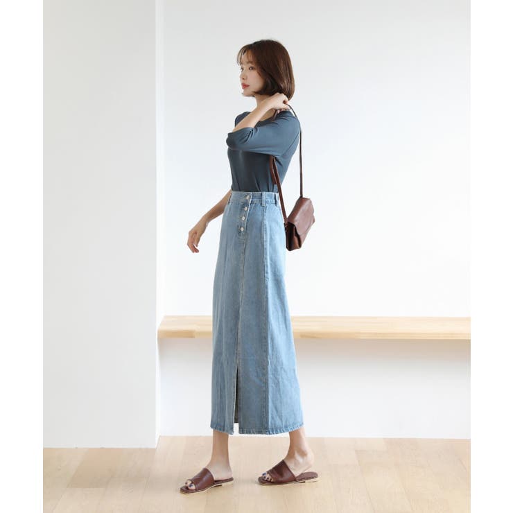 ラウンドネック スリムライン ソフトリブ 7分丈 Tシャツ | by muni:r | 詳細画像10 