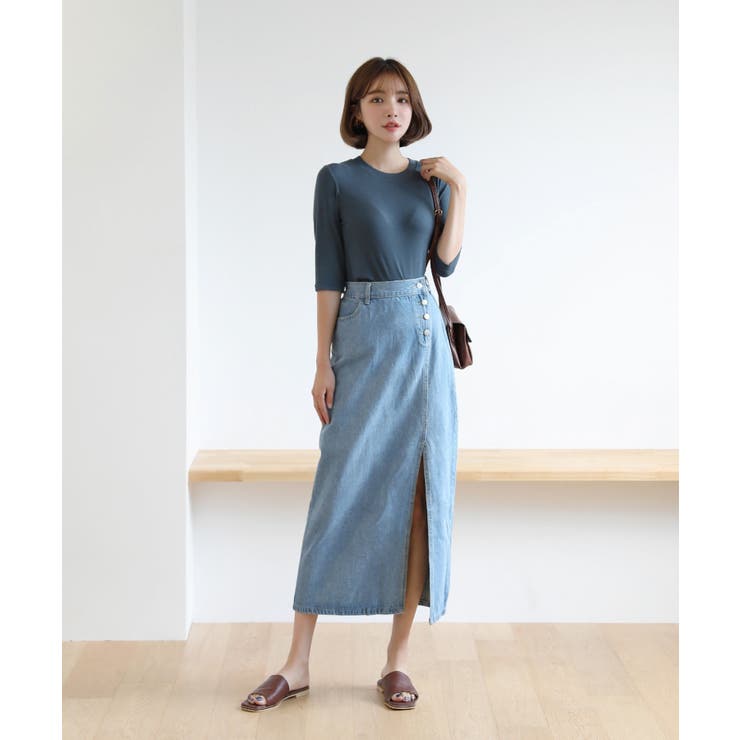 ラウンドネック スリムライン ソフトリブ 7分丈 Tシャツ | by muni:r | 詳細画像11 