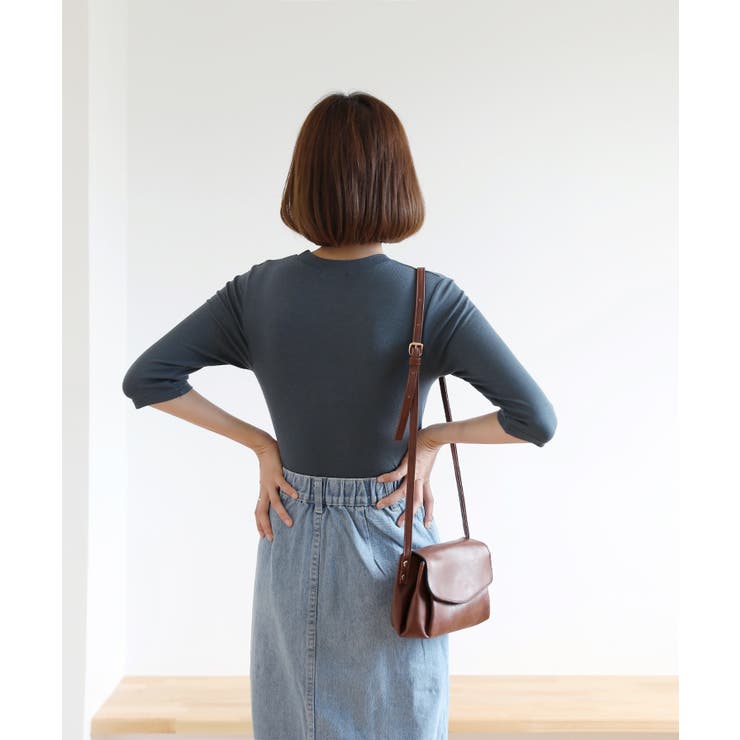 ラウンドネック スリムライン ソフトリブ 7分丈 Tシャツ | by muni:r | 詳細画像12 