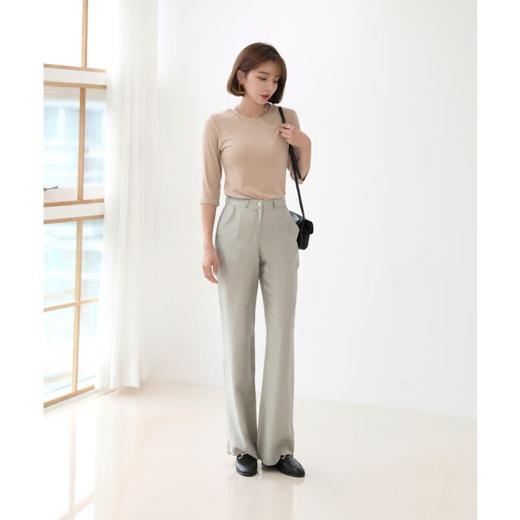 ラウンドネック スリムライン ソフトリブ 7分丈 Tシャツ | by muni:r | 詳細画像4 