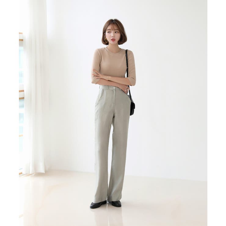 ラウンドネック スリムライン ソフトリブ 7分丈 Tシャツ | by muni:r | 詳細画像5 