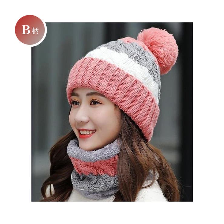 B柄 | レディース 裏ボア ニット帽子 | candy-house 