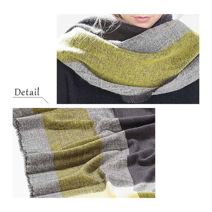 レディース 大判チェック柄ストール フリンジ付き | candy-house  | 詳細画像6 