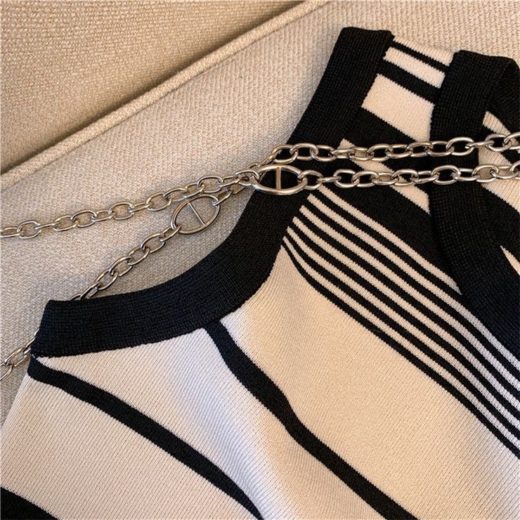 ボーダー柄ニットタンクトップ サマータンクトップス ショート丈タンクトップ | Carpe diem | 詳細画像10 