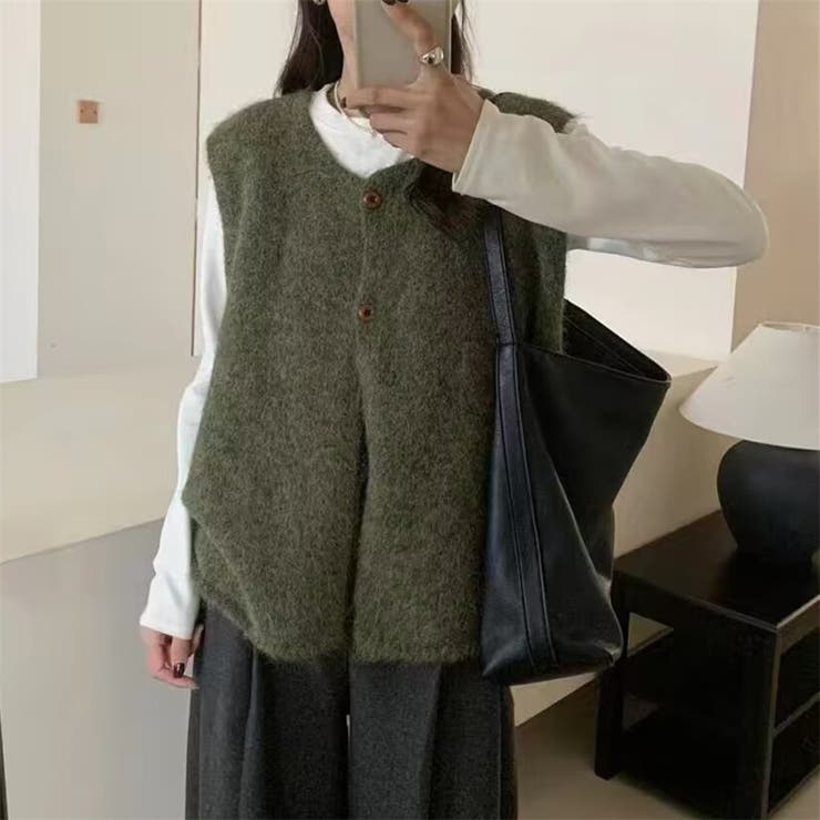 ふんわりシャギー ニットベスト トップスニット | Carpe diem | 詳細画像1 