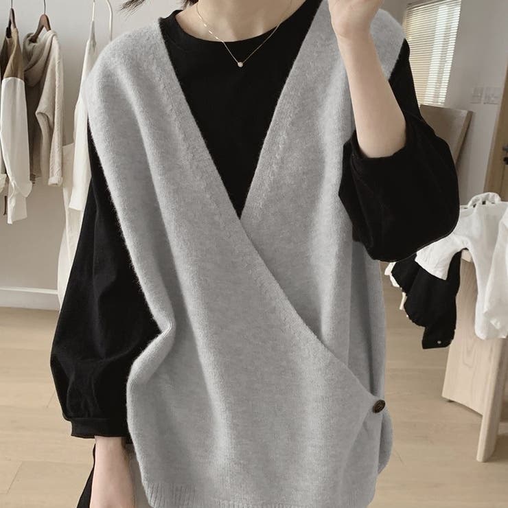 Vネックニットベスト トップス レイヤード風 | Carpe diem | 詳細画像7 