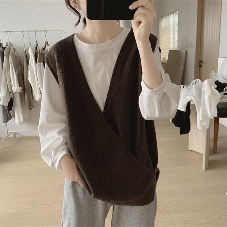 Vネックニットベスト トップス レイヤード風 | Carpe diem | 詳細画像9 