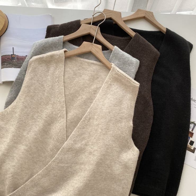 Vネックニットベスト トップス レイヤード風 | Carpe diem | 詳細画像11 