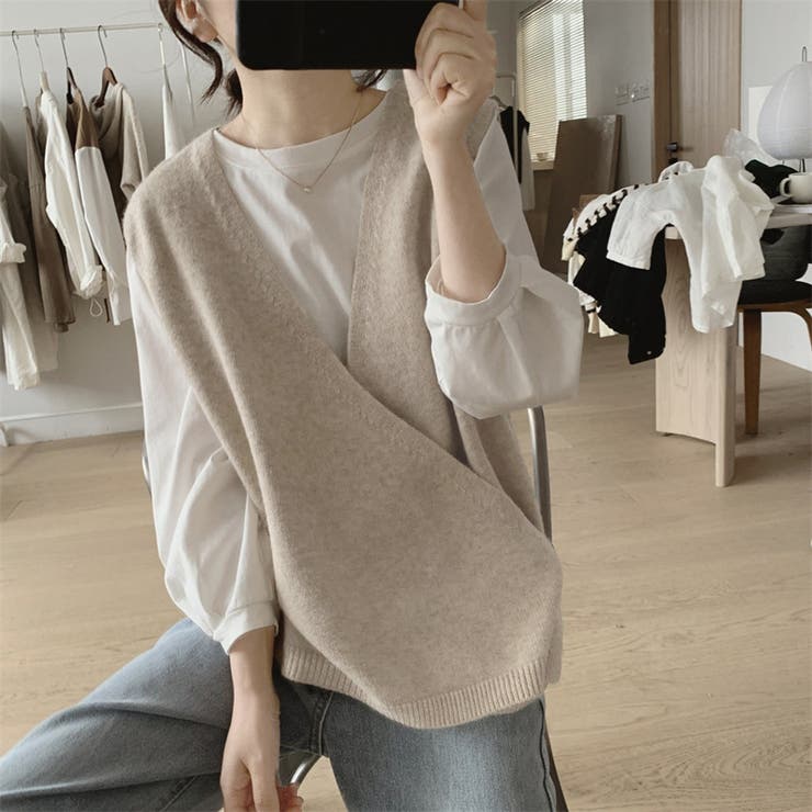 Vネックニットベスト トップス レイヤード風 | Carpe diem | 詳細画像2 