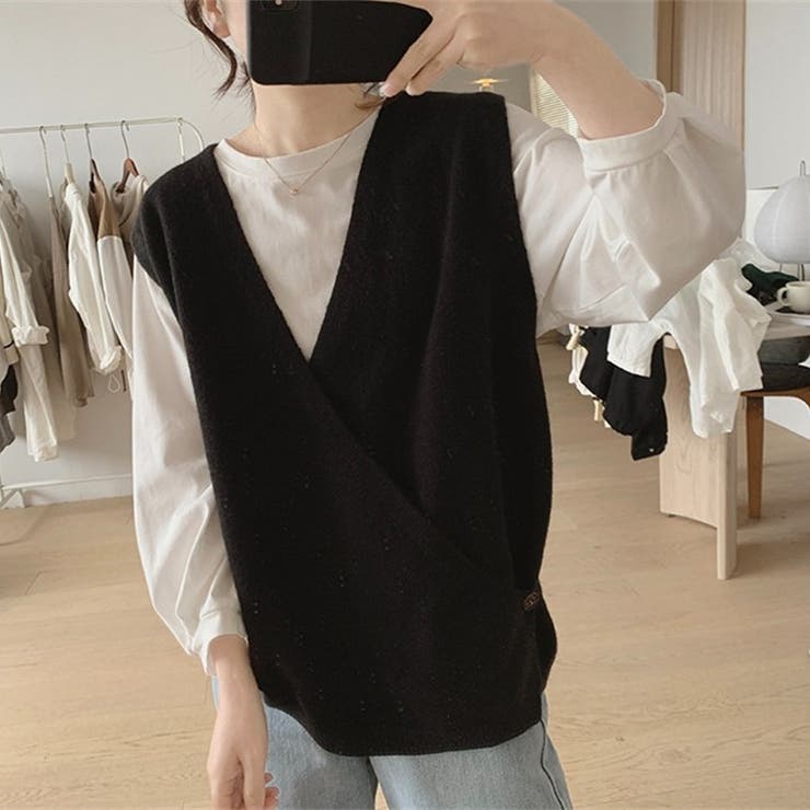 Vネックニットベスト トップス レイヤード風 | Carpe diem | 詳細画像5 