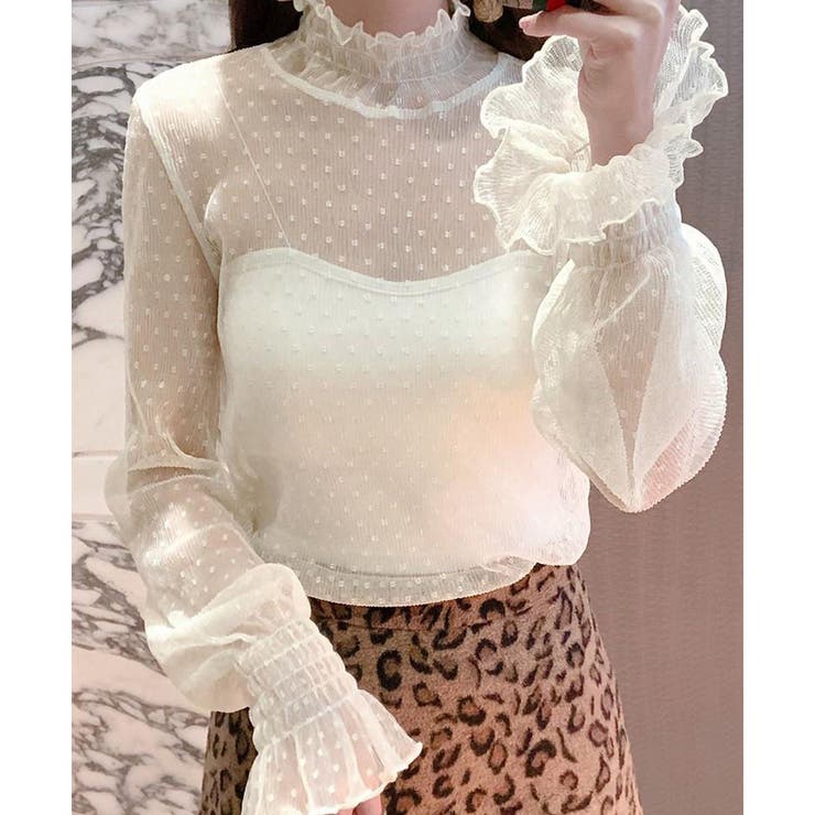 フリル レースシアーブラウス シャーリングタートルネック | Carpe diem | 詳細画像9 