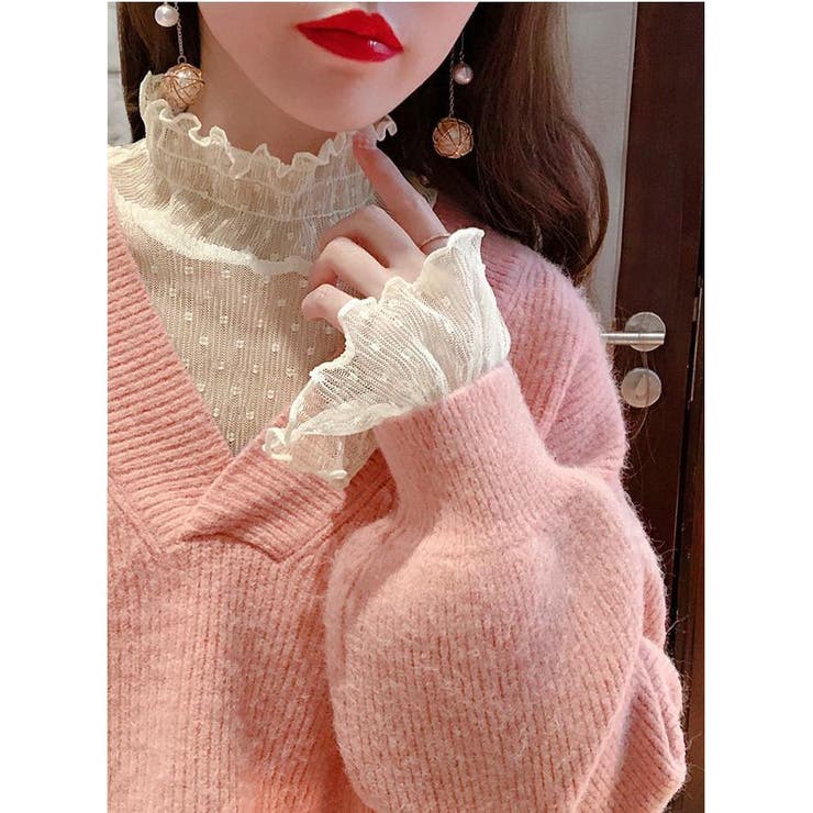 フリル レースシアーブラウス シャーリングタートルネック | Carpe diem | 詳細画像11 