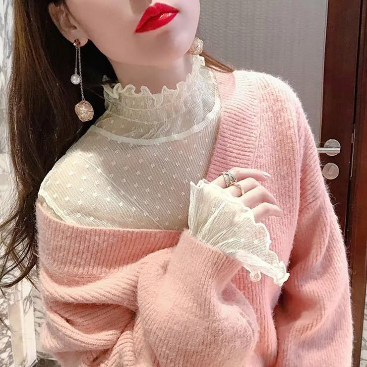 フリル レースシアーブラウス シャーリングタートルネック | Carpe diem | 詳細画像12 