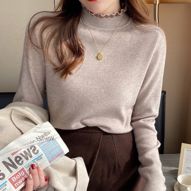 フリル襟 ニットトップス ハイネック | Carpe diem | 詳細画像1 