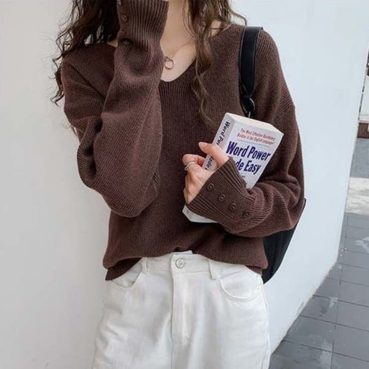 リブニットトップス vネックニット カットソー | Carpe diem | 詳細画像8 