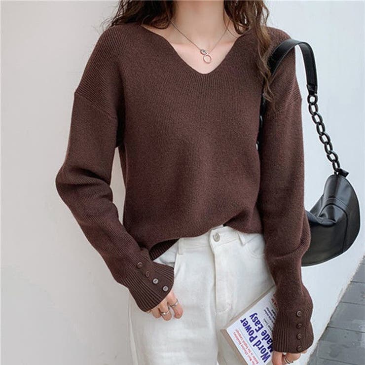 リブニットトップス vネックニット カットソー | Carpe diem | 詳細画像9 