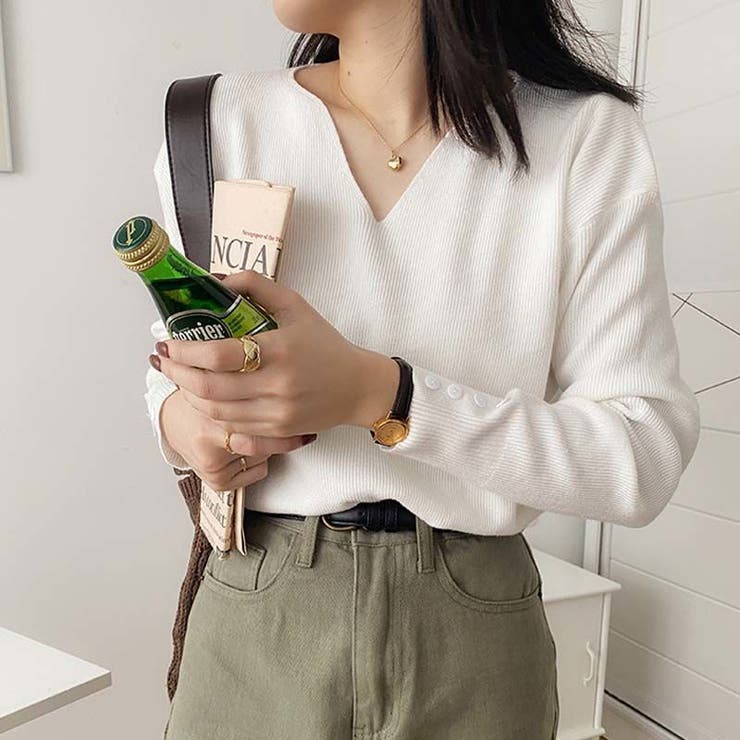 リブニットトップス vネックニット カットソー | Carpe diem | 詳細画像10 