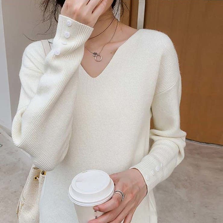 リブニットトップス vネックニット カットソー | Carpe diem | 詳細画像12 