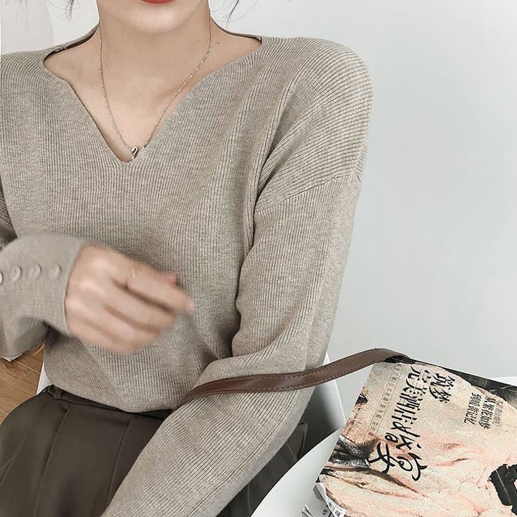 リブニットトップス vネックニット カットソー | Carpe diem | 詳細画像3 