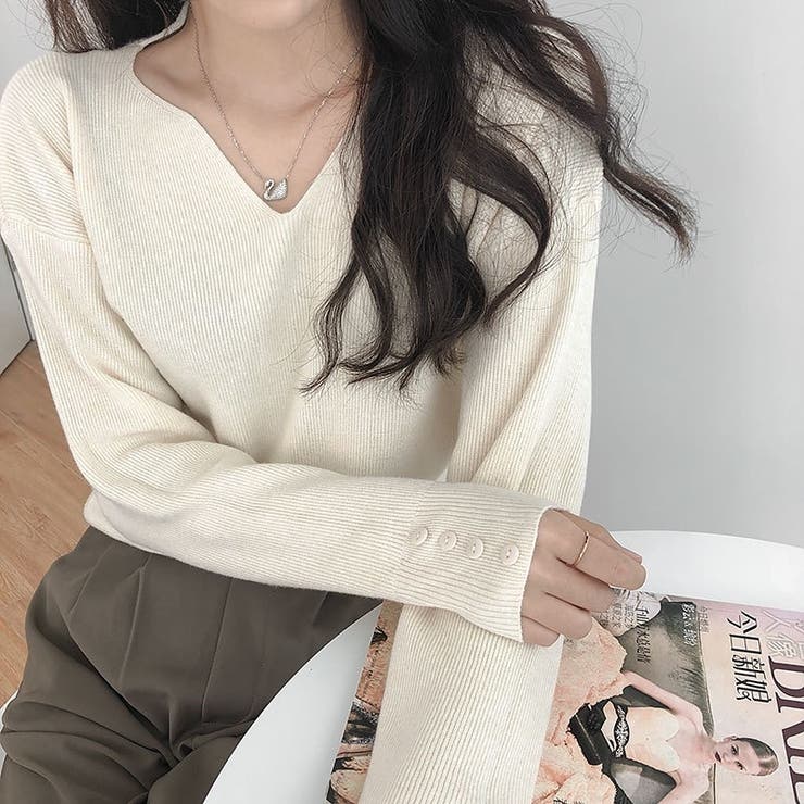 リブニットトップス vネックニット カットソー | Carpe diem | 詳細画像4 