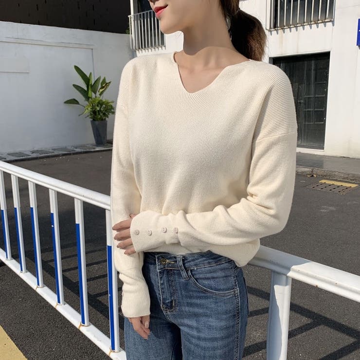 リブニットトップス vネックニット カットソー | Carpe diem | 詳細画像5 