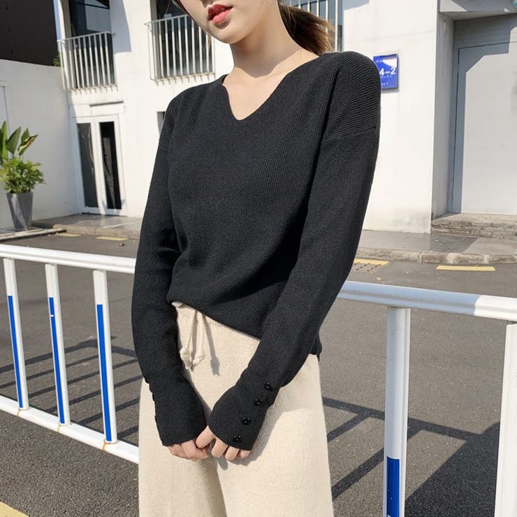 リブニットトップス vネックニット カットソー | Carpe diem | 詳細画像7 