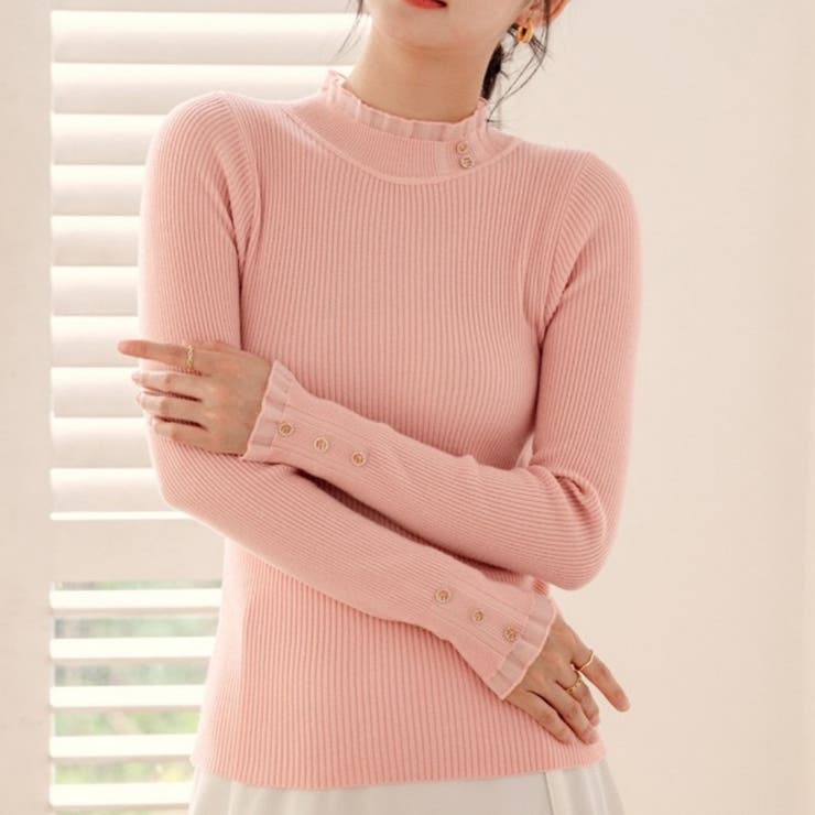 ピンク | ニットトップス ハイネック メロウフリル | Carpe diem