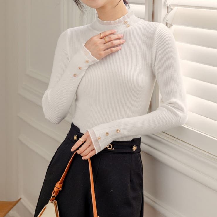 ニットトップス ハイネック メロウフリル | Carpe diem | 詳細画像1 