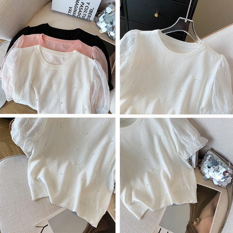 パール付き 半袖ブラウス トップス | Carpe diem | 詳細画像8 