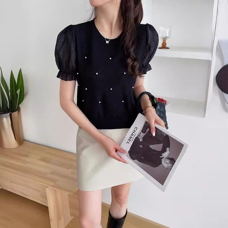 パール付き 半袖ブラウス トップス | Carpe diem | 詳細画像1 