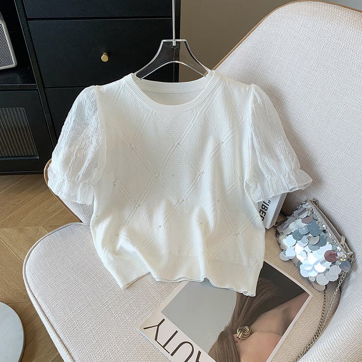 パール付き 半袖ブラウス トップス | Carpe diem | 詳細画像5 