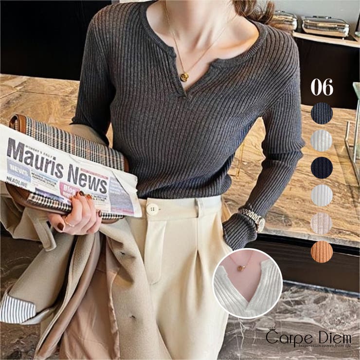 グレー | vネックニット トップス ハートシェイプドネック | Carpe diem