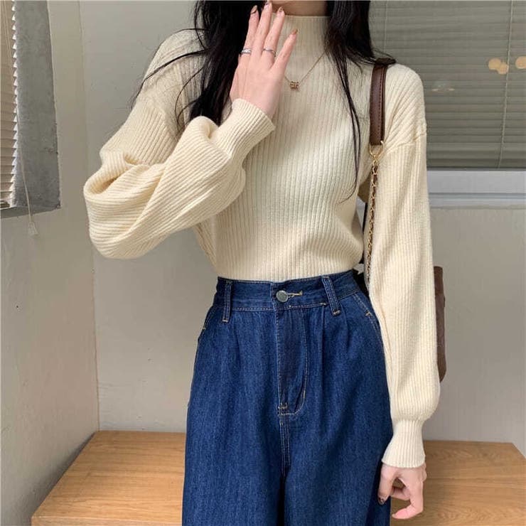 リブニット パフスリーブ ハイネック | Carpe diem | 詳細画像2 