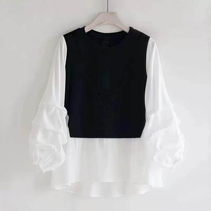 バイカラートップス レイヤード風トップス シャツブラウス | Carpe diem | 詳細画像7 