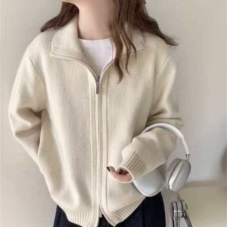 ゆったりダブルジップアップニットブルゾン レディース ニット