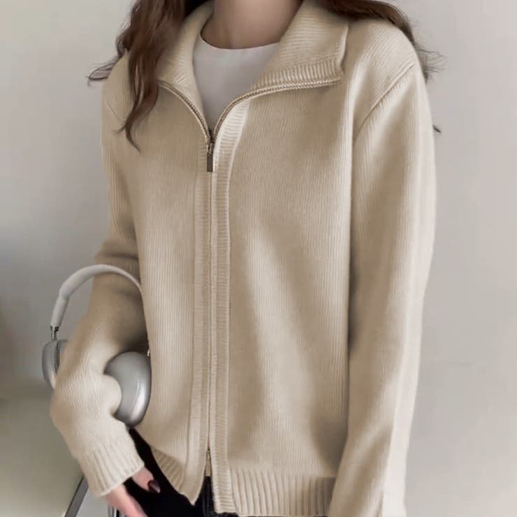 ゆったりダブルジップアップニットブルゾン レディース ニット